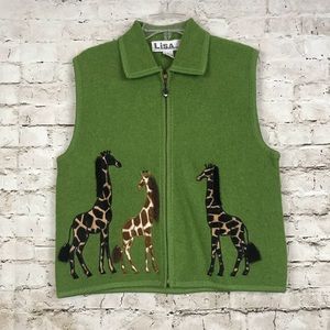 Green Wool vest whimsical giraffe